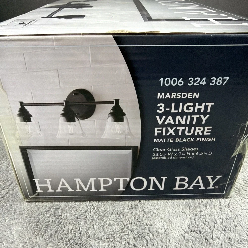 Hampton Bay Marsden 23.5 in. 3-Light Matte Black Vanity w/Clear Glass‎ Shades